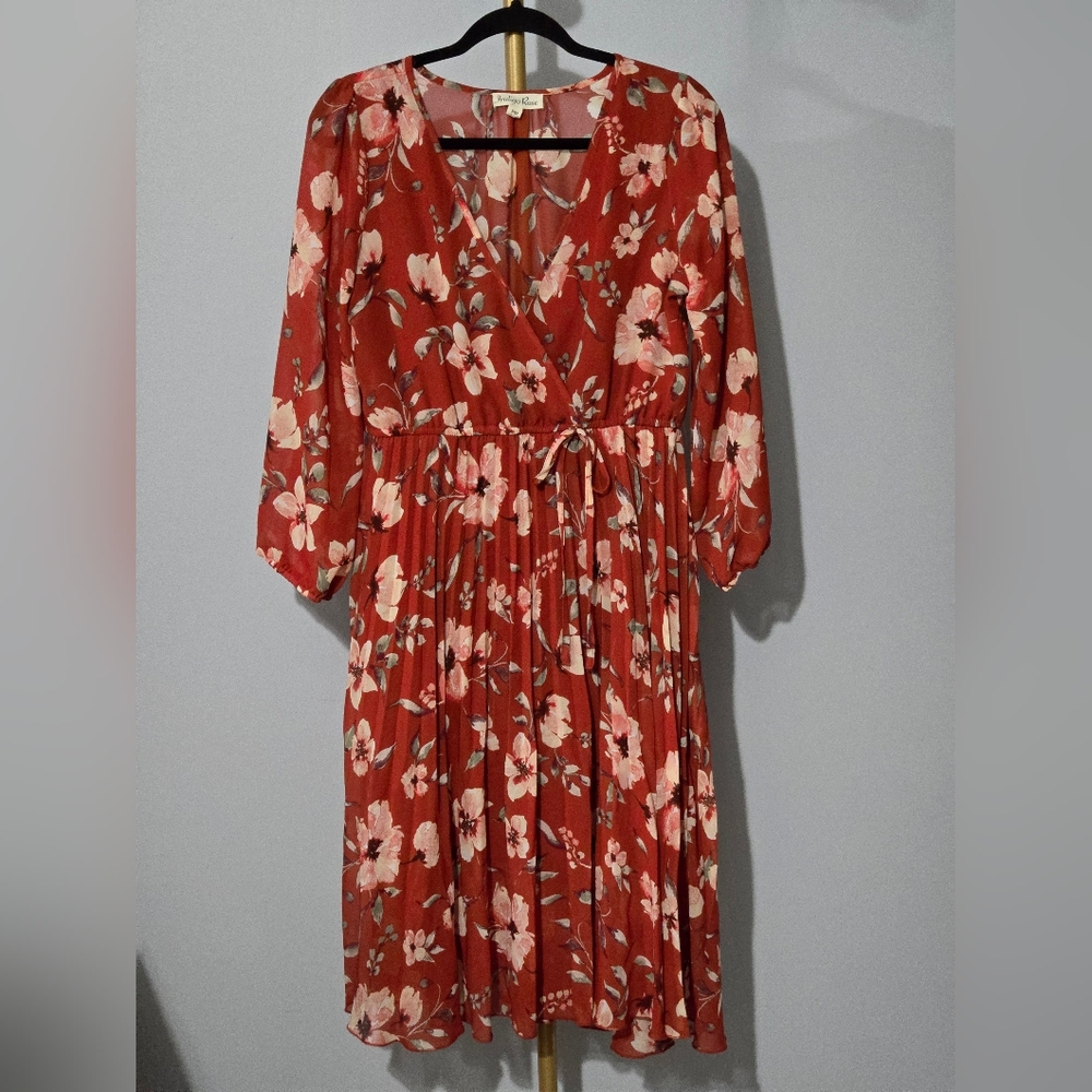 Burnt Orange Long Sleeve Floral Dress by Indigo Rose